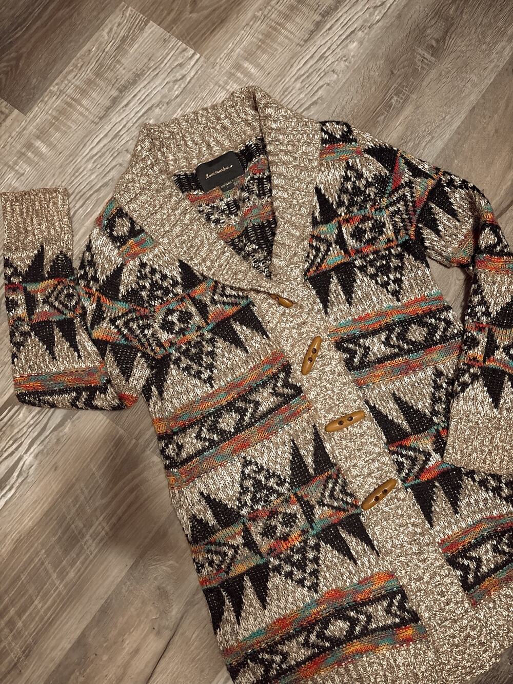 rainbow aztec knit cardigan sweater